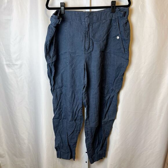 Athleta Pants - Athleta Women’s Linen Pants Blue Size 16 High Rise Cropped Relaxed Elastic Back